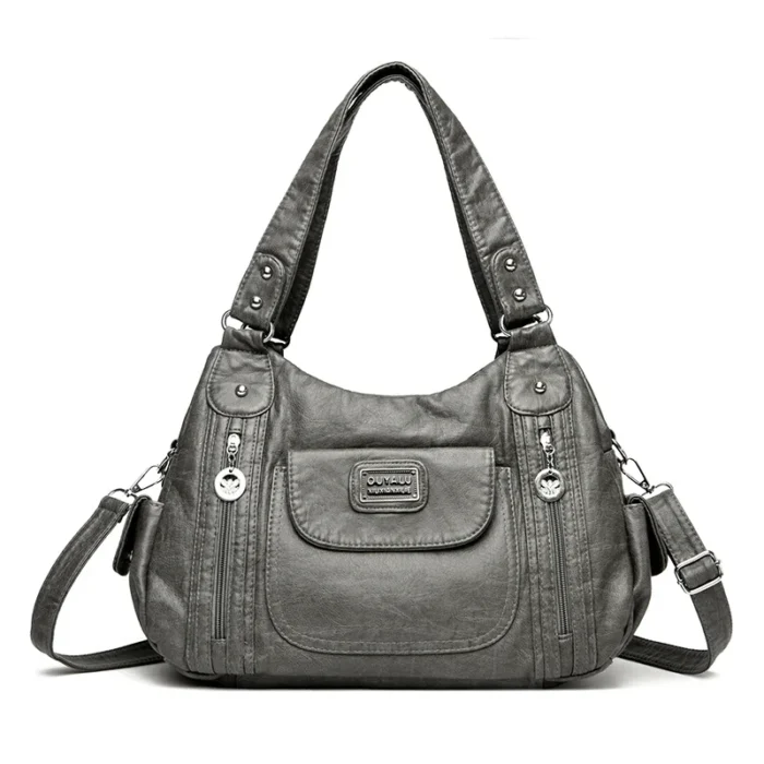 Retro Leather Shoulder Bag Female Multi-pockets Crossbody Bag Fashion Large Capacity Handbag New Messenger Bag Tote sac - Image 5