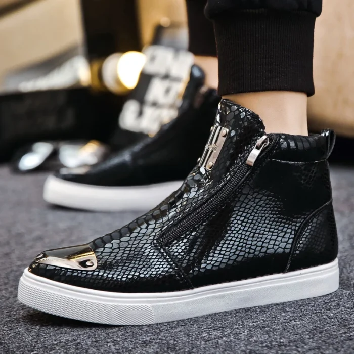 Trendy Black High Top Men's Skateboard Shoes Hip Hop Snake Skin Luxury Sneakers Men Outdoor Casual Sport Skateboarding Shoes Man - Image 2