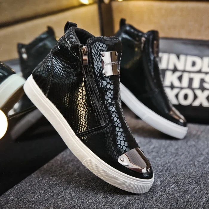 Trendy Black High Top Men's Skateboard Shoes Hip Hop Snake Skin Luxury Sneakers Men Outdoor Casual Sport Skateboarding Shoes Man