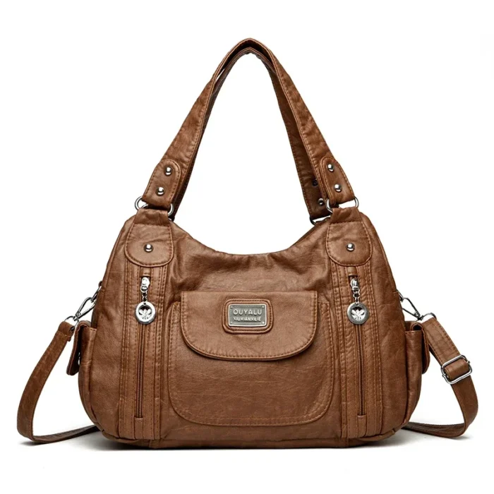 Retro Leather Shoulder Bag Female Multi-pockets Crossbody Bag Fashion Large Capacity Handbag New Messenger Bag Tote sac - Image 3