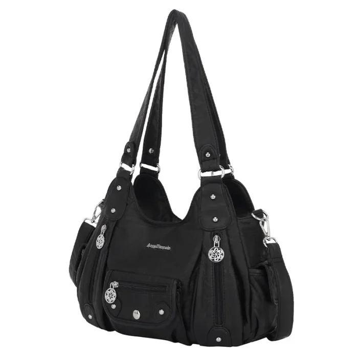 Angelkiss Women Handbags Satchel Top-handle Vintage PU Shoulder Bag 12.5”x4.4” Dumpling Pack Multi-pockets Shoulder Bags Wellet - Image 4