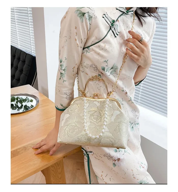 Lace Women's Handbag Chain Shoulder Bag Vintage Chinese Style Wedding Party Shell Crossbody Bag Elegant Advanced Messenger Bag - Image 3