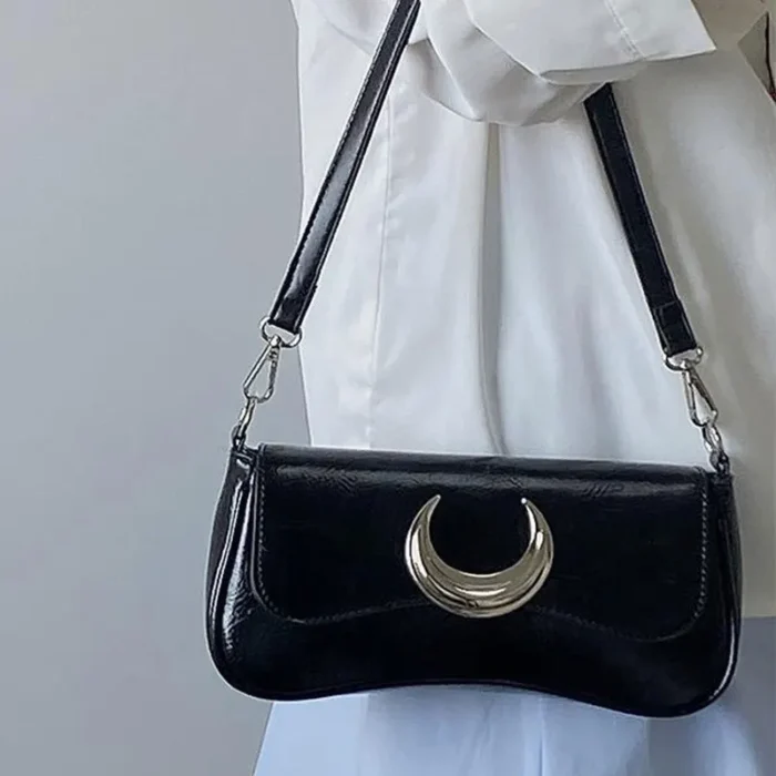 Fashion Design Women's Underarm Bag Moon Locking Buckle Female Shoulder Bag PU Leather Ladies Crossbody Bags Purse Handbags - Image 4