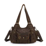 Angelkiss Women Handbags Satchel Top-handle Vintage PU Shoulder Bag 12.5”x4.4” Dumpling Pack Multi-pockets Shoulder Bags Wellet - Image 2