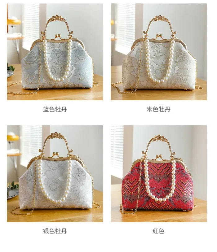 Lace Women's Handbag Chain Shoulder Bag Vintage Chinese Style Wedding Party Shell Crossbody Bag Elegant Advanced Messenger Bag - Image 2