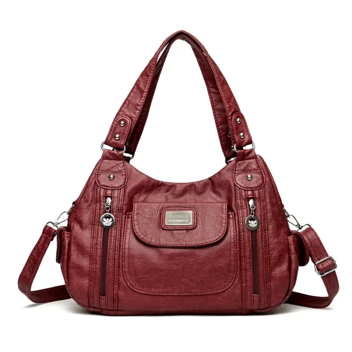 Retro Leather Shoulder Bag Female Multi-pockets Crossbody Bag Fashion Large Capacity Handbag New Messenger Bag Tote sac - Image 2
