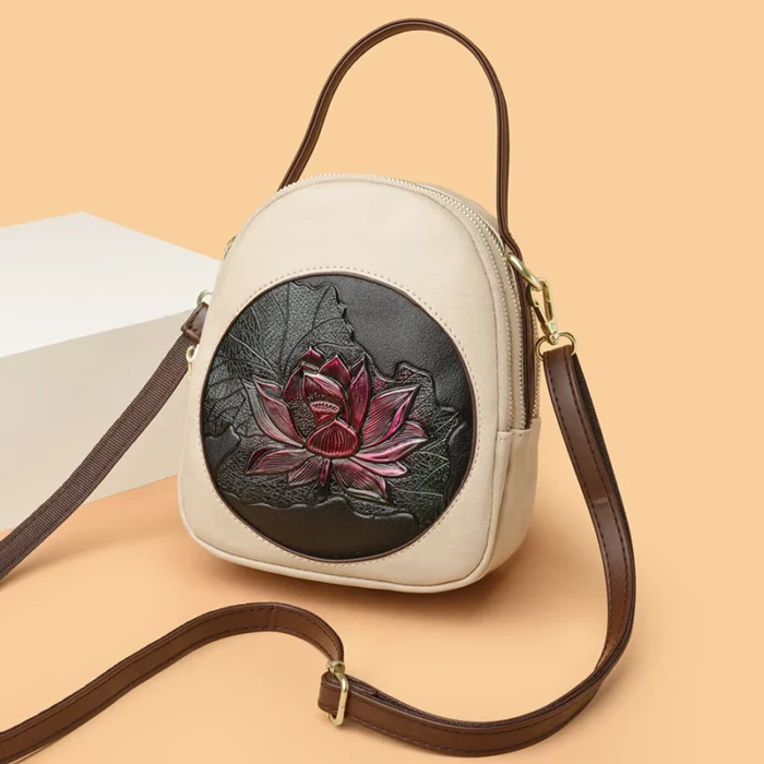New Luxury PU Leather Women’s Leisure Time Shoulder Bag and Purses Fashionable Lotus Pattern Crossbody Bag Ladies Brand Handbags - Image 3