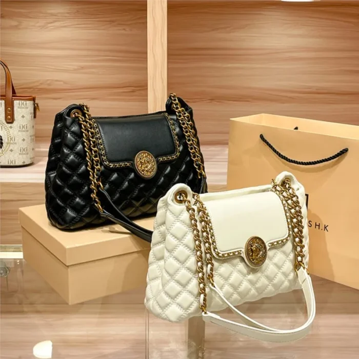 Brand genuine leather chain bag for women in 2024, new designer with a sense of luxury, large capacity underarm shoulder bag