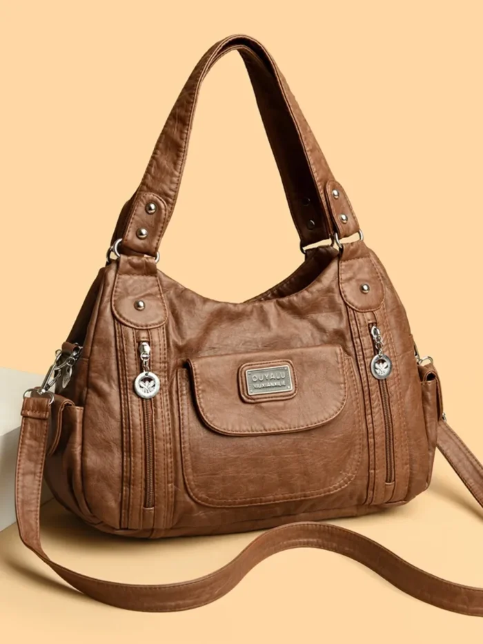 Retro Leather Shoulder Bag Female Multi-pockets Crossbody Bag Fashion Large Capacity Handbag New Messenger Bag Tote sac