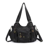Angelkiss Women Handbags Satchel Top-handle Vintage PU Shoulder Bag 12.5”x4.4” Dumpling Pack Multi-pockets Shoulder Bags Wellet