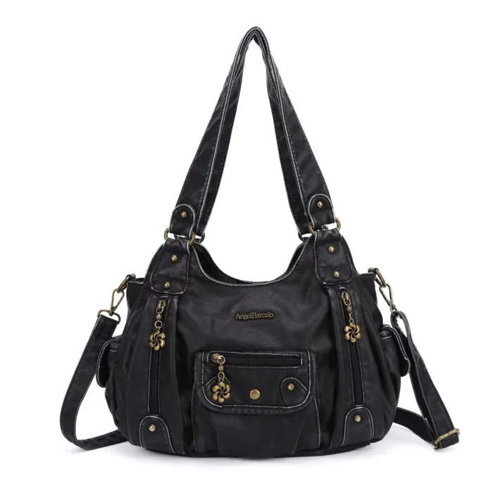 Angelkiss Women Handbags Satchel Top-handle Vintage PU Shoulder Bag 12.5”x4.4” Dumpling Pack Multi-pockets Shoulder Bags Wellet