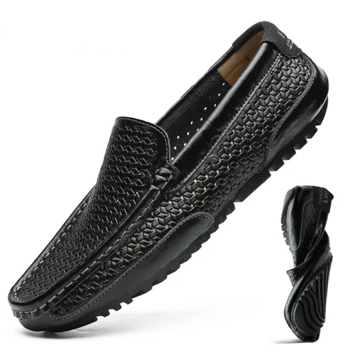 2023 Black Men Shoes Casual Genuine Leather Mens Loafers