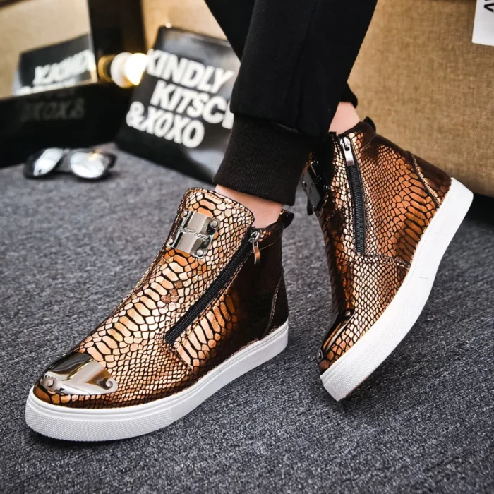 Trendy Black High Top Men's Skateboard Shoes Hip Hop Snake Skin Luxury Sneakers Men Outdoor Casual Sport Skateboarding Shoes Man - Image 5