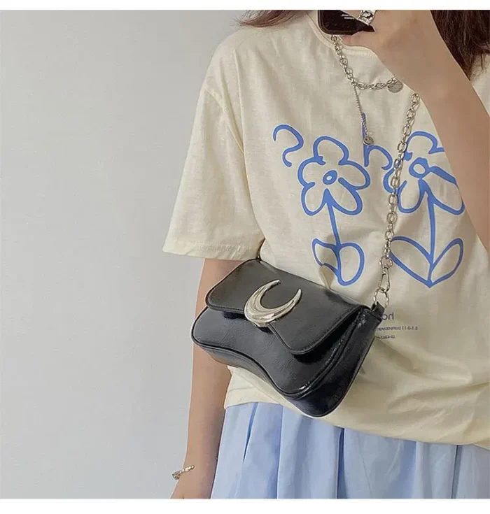Fashion Design Women's Underarm Bag Moon Locking Buckle Female Shoulder Bag PU Leather Ladies Crossbody Bags Purse Handbags - Image 5