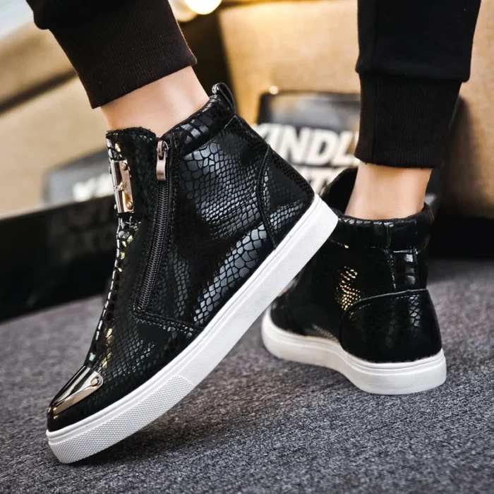 Trendy Black High Top Men's Skateboard Shoes Hip Hop Snake Skin Luxury Sneakers Men Outdoor Casual Sport Skateboarding Shoes Man - Image 3