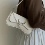 Fashion Design Women's Underarm Bag Moon Locking Buckle Female Shoulder Bag PU Leather Ladies Crossbody Bags Purse Handbags - Image 2