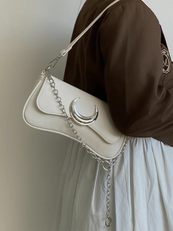 Fashion Design Women's Underarm Bag Moon Locking Buckle Female Shoulder Bag PU Leather Ladies Crossbody Bags Purse Handbags - Image 2