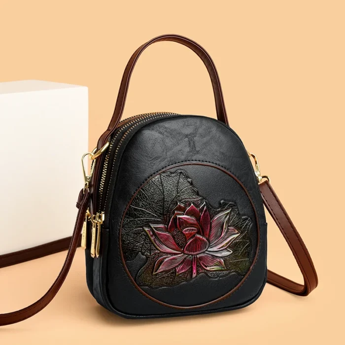 New Luxury PU Leather Women’s Leisure Time Shoulder Bag and Purses Fashionable Lotus Pattern Crossbody Bag Ladies Brand Handbags - Image 2