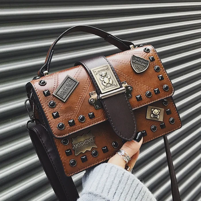 Retro Women Carry Handbags Flap Shoulder Purse Female Portable Satche Rivet Square Crossbody Bag - Image 2