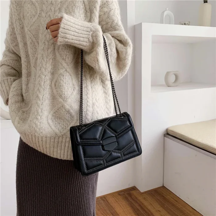 Rivet Chain Brand PU Leather Crossbody Bags For Women hit Simple Fashion Shoulder Bag Lady Luxury Small Handbags - Image 2
