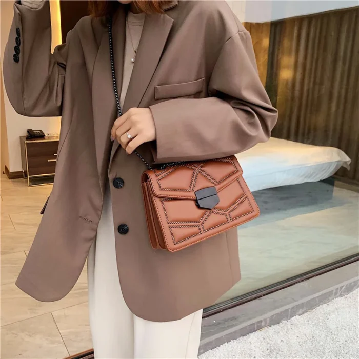 Rivet Chain Brand PU Leather Crossbody Bags For Women hit Simple Fashion Shoulder Bag Lady Luxury Small Handbags - Image 3