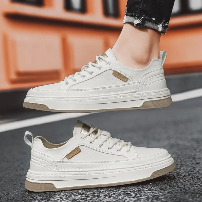 Men Leather High-Top Skateboarding Shoes Men's Jogging Sneakers Male Non-Slip Sport Walking Trainers Youth Student Footwear - Image 6