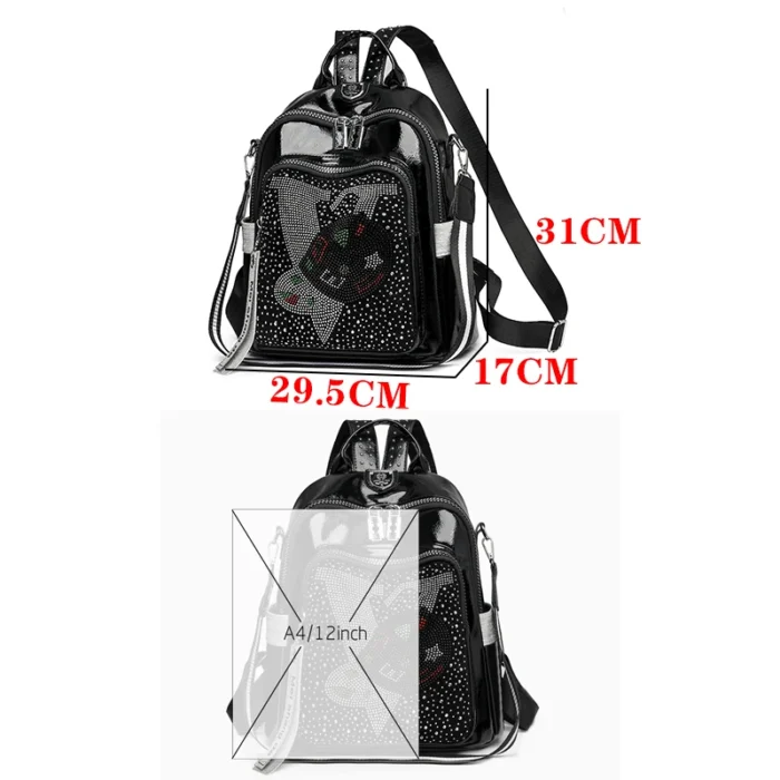 High Quality Leather Multifunctional Backpack With Diamond Stickers Large Capacity Mochilas Luxurious Women's Designer Brand Bag - Image 2