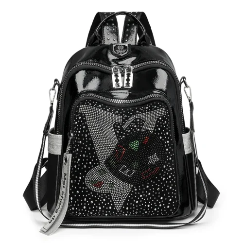High Quality Leather Multifunctional Backpack With Diamond Stickers Large Capacity Mochilas Luxurious Women's Designer Brand Bag