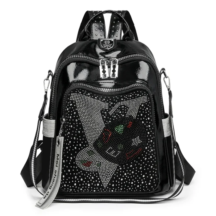 High Quality Leather Multifunctional Backpack With Diamond Stickers Large Capacity Mochilas Luxurious Women's Designer Brand Bag