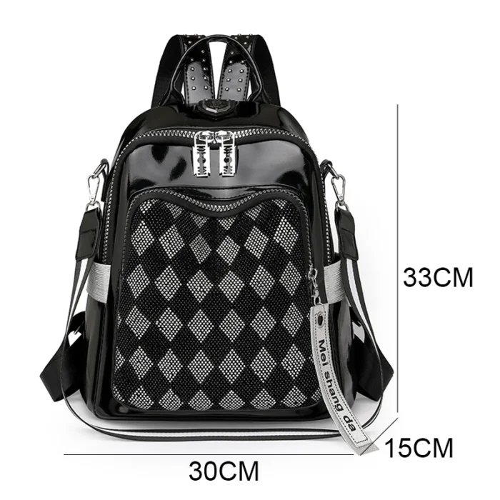 Fashionable Diamond Studded Grid Design Backpack Luxurious Women's Brand Backpack Mostly Functional High Capacity Travel Bookbag - Image 2