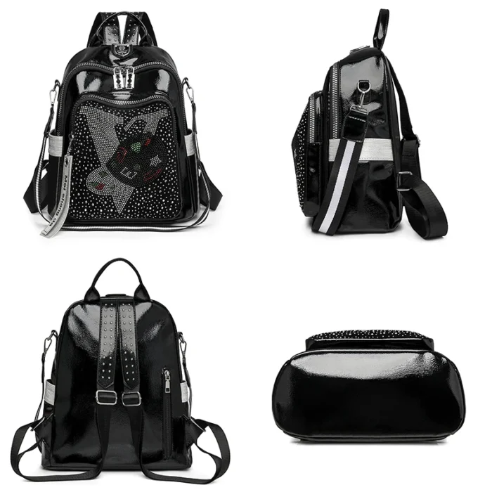 High Quality Leather Multifunctional Backpack With Diamond Stickers Large Capacity Mochilas Luxurious Women's Designer Brand Bag - Image 3