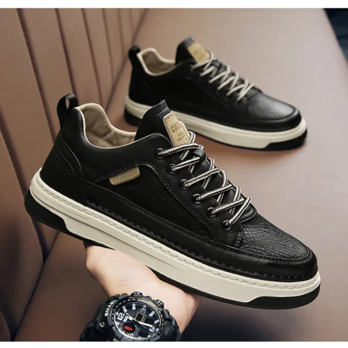 Men Leather High-Top Skateboarding Shoes Men's Jogging Sneakers Male Non-Slip Sport Walking Trainers Youth Student Footwear - Image 2