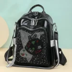 High Quality Leather Multifunctional Backpack With Diamond Stickers Large Capacity Mochilas Luxurious Women's Designer Brand Bag - Image 4