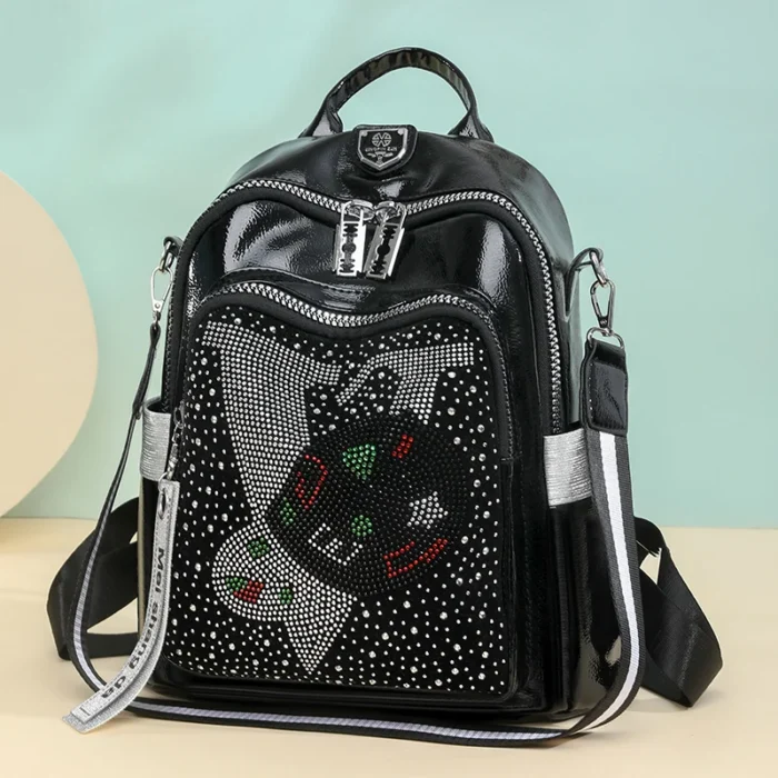 High Quality Leather Multifunctional Backpack With Diamond Stickers Large Capacity Mochilas Luxurious Women's Designer Brand Bag - Image 4