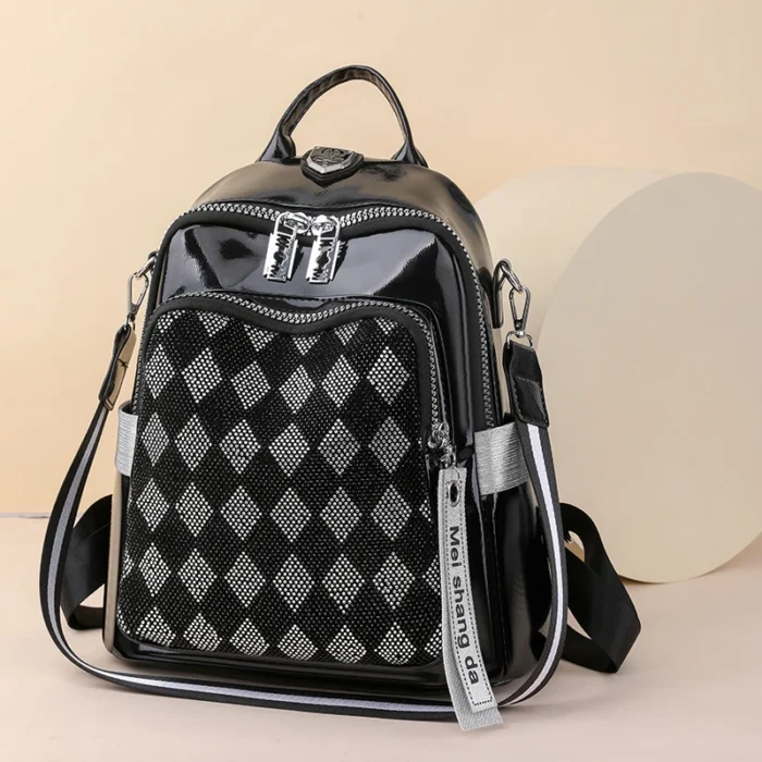 Fashionable Diamond Studded Grid Design Backpack Luxurious Women's Brand Backpack Mostly Functional High Capacity Travel Bookbag