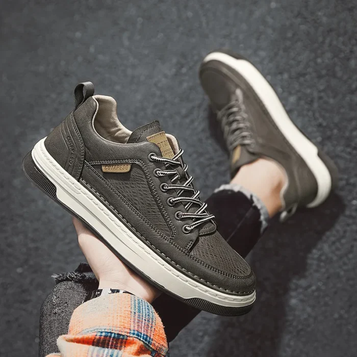 Men Leather High-Top Skateboarding Shoes Men's Jogging Sneakers Male Non-Slip Sport Walking Trainers Youth Student Footwear - Image 5