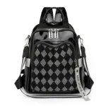 Fashionable Diamond Studded Grid Design Backpack Luxurious Women's Brand Backpack Mostly Functional High Capacity Travel Bookbag - Image 3