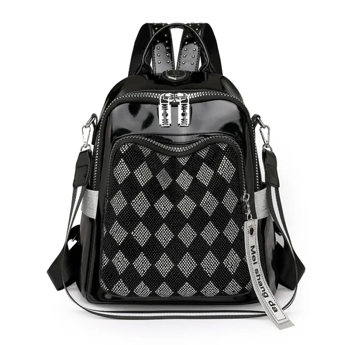 Fashionable Diamond Studded Grid Design Backpack Luxurious Women's Brand Backpack Mostly Functional High Capacity Travel Bookbag - Image 3