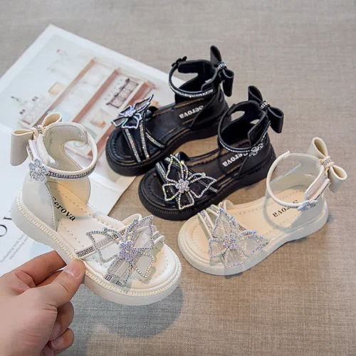 Girls' Sandals 2025 Summer New Children's Princess Shoes Baby Anti slip Girls' Crystal Shoes Summer Beach Sandals
