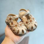 Summer Fashion Flower Kids Beach Sandals Round Toe Elegant Casual Hollow Flat Shoes Girls Princess Shoe Children Sandal Toddler