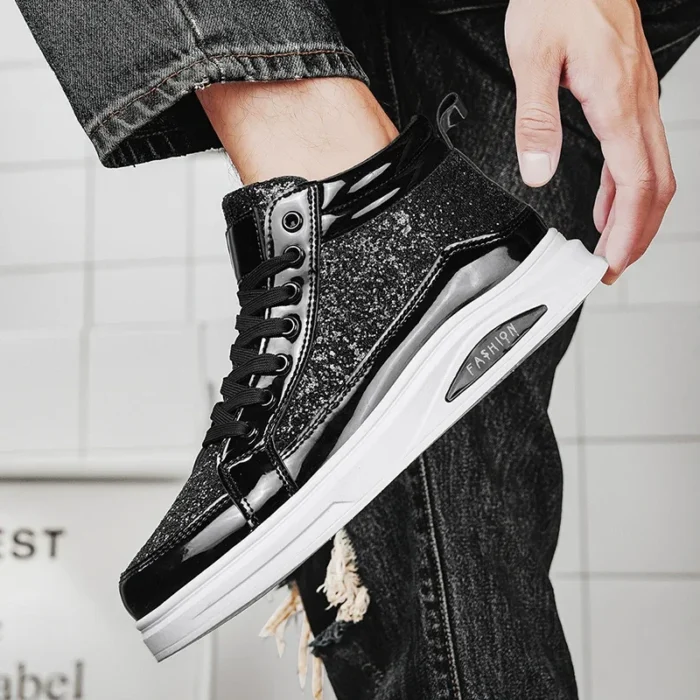 2025 Fashion Gray Men's High Top Shoes Glitter Leather Man Casual Sneakers Streetwear Hip-hop Skateboard Shoes Men Plus Size 46 - Image 6