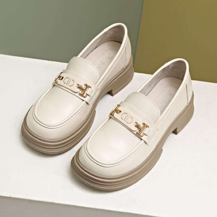 Small leather shoes with thick soles and height increase 2024 spring and summer women's buckle thick heels British style soft soles non-slip all-match slip-on shoes - Image 3