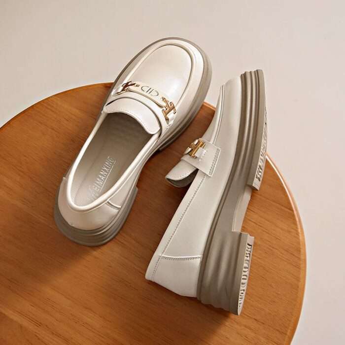 Small leather shoes with thick soles and height increase 2024 spring and summer women's buckle thick heels British style soft soles non-slip all-match slip-on shoes - Image 2