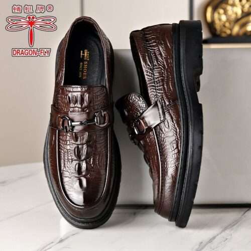 Dragonfly brand new breathable crocodile pattern men's genuine leather slip-on business formal leather shoes