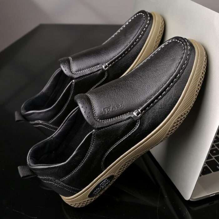 Duno Banni casual leather shoes men's leather 2025 spring Korean version of youth trendy soft leather breathable men's shoes soft soles - Image 2