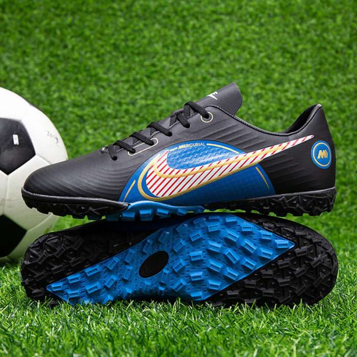 Football shoes assassin 15 air cushion long spike knitted waterproof student FG high and low Luo same style human grass training competition - Image 6
