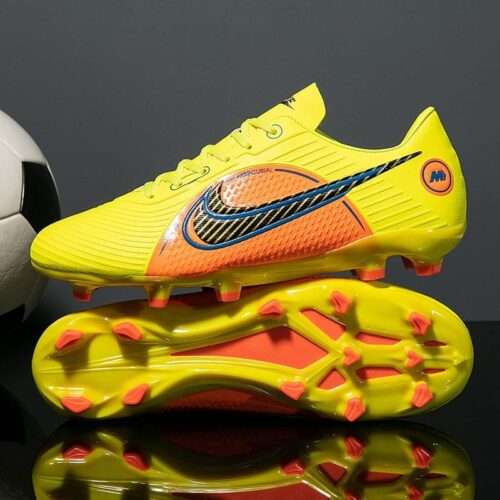 Football shoes assassin 15 air cushion long spike knitted waterproof student FG high and low Luo same style human grass training competition
