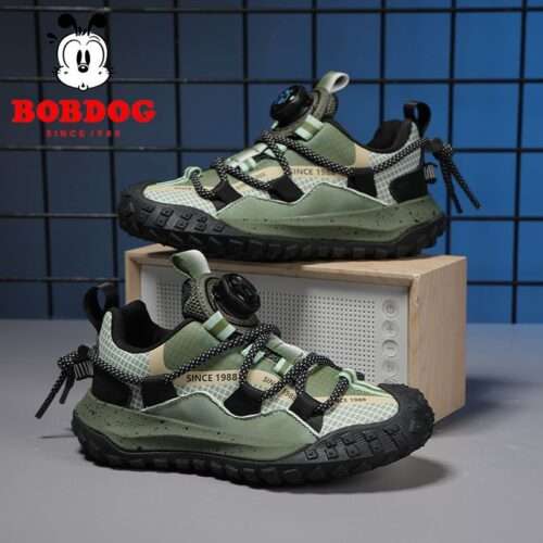 Babudou boys' shoes 2025 spring and winter style leather waterproof children's rotating buckle sports shoes fashionable running shoes