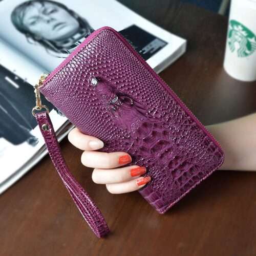 European and American fashion long genuine leather wallet women's crocodile pattern women's wallet women's multifunctional handbag high-end gift