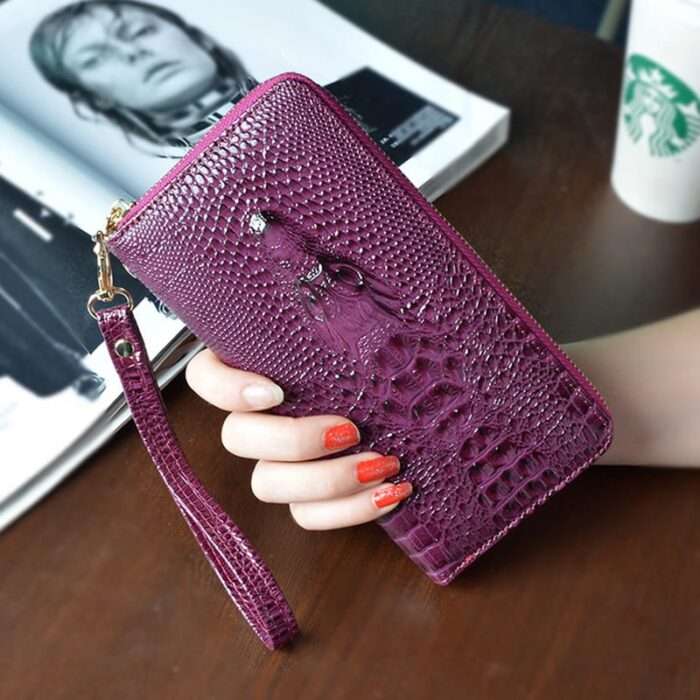 European and American fashion long genuine leather wallet women's crocodile pattern women's wallet women's multifunctional handbag high-end gift